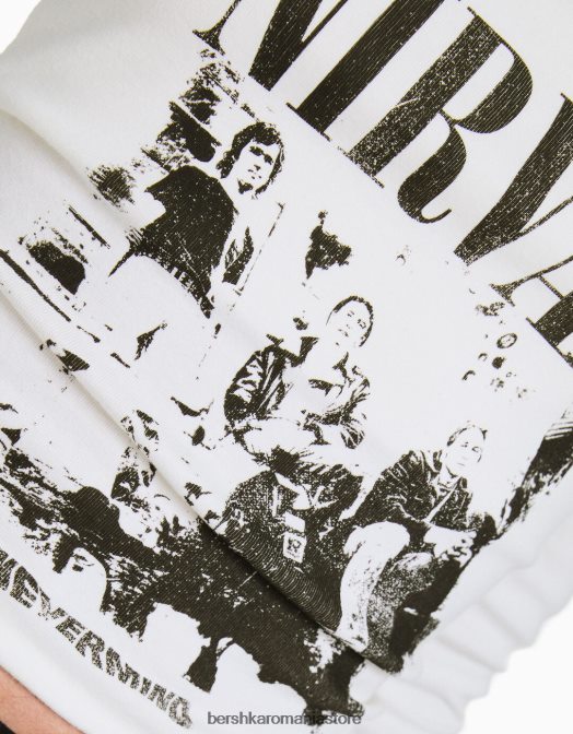 Bershka femei tricou bandeau cu mânecă lungă cu imprimeu nirvana alb Z86D520 îmbrăcăminte