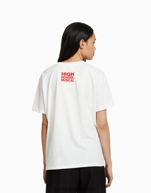 Bershka femei tricou cu imprimeu muzical de liceu cu maneca scurta alb Z86D485 îmbrăcăminte
