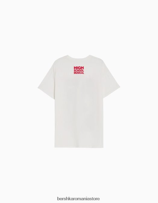 Bershka femei tricou cu imprimeu muzical de liceu cu maneca scurta alb Z86D485 îmbrăcăminte