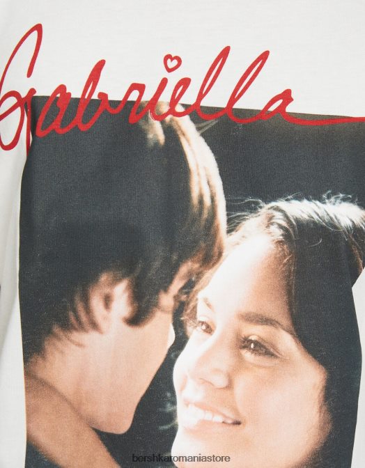 Bershka femei tricou cu imprimeu muzical de liceu cu maneca scurta alb Z86D485 îmbrăcăminte