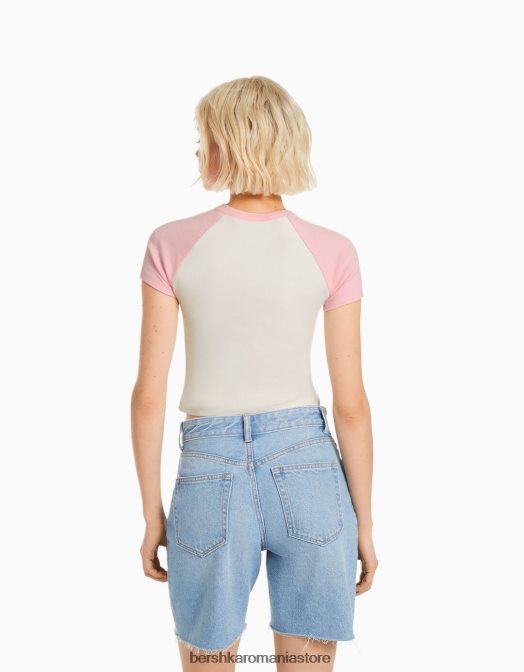 Bershka femei tricou cu imprimeu nirvana cu maneci scurte raglan roz Z86D470 îmbrăcăminte