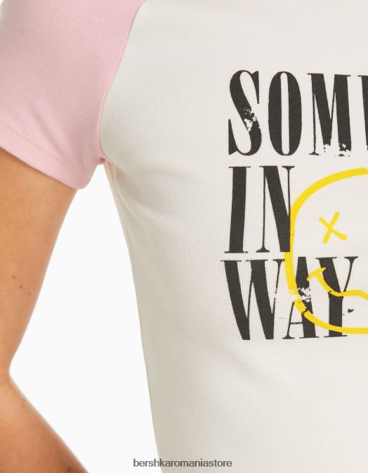 Bershka femei tricou cu imprimeu nirvana cu maneci scurte raglan roz Z86D470 îmbrăcăminte