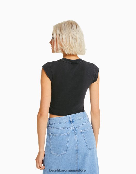 Bershka femei tricou cu imprimeu tăiat fără mâneci tupac gri Z86D289 îmbrăcăminte