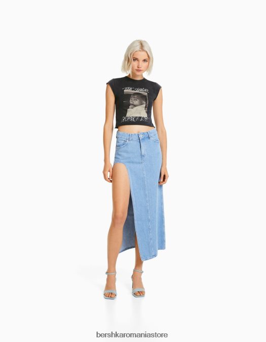 Bershka femei tricou cu imprimeu tăiat fără mâneci tupac gri Z86D289 îmbrăcăminte