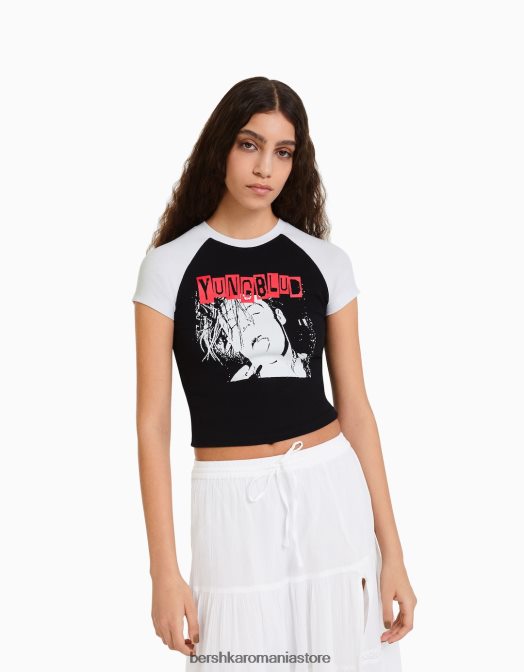 Bershka femei tricou cu imprimeu yungblud cu mâneci raglan scurte gri Z86D515 îmbrăcăminte