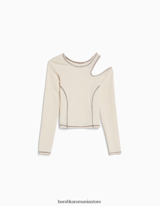 Bershka femei tricou cu mânecă lungă cu fire contrastante cremă Z86D374 îmbrăcăminte