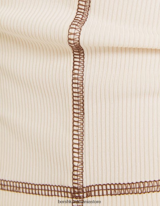 Bershka femei tricou cu mânecă lungă cu fire contrastante cremă Z86D374 îmbrăcăminte