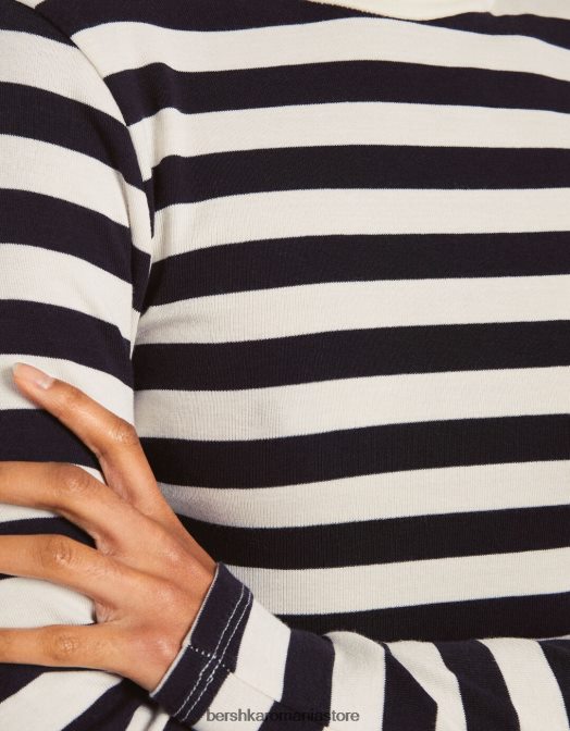 Bershka femei tricou cu mânecă lungă cu gât înalt alb negru Z86D409 îmbrăcăminte