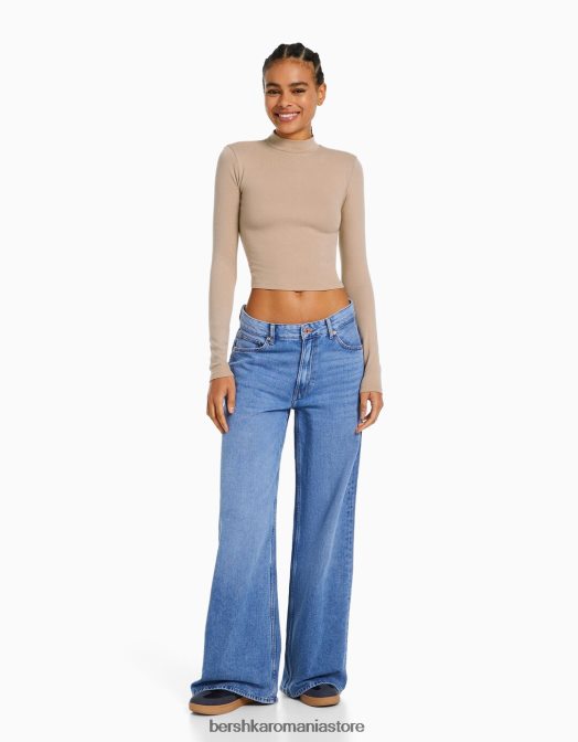 Bershka femei tricou cu mânecă lungă cu gât înalt cămilă Z86D411 îmbrăcăminte