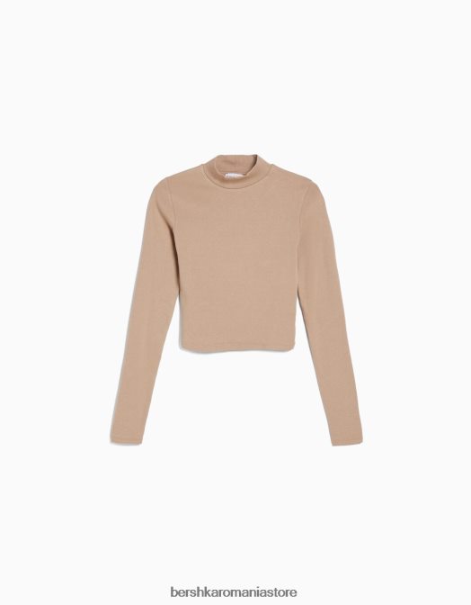 Bershka femei tricou cu mânecă lungă cu gât înalt cămilă Z86D411 îmbrăcăminte