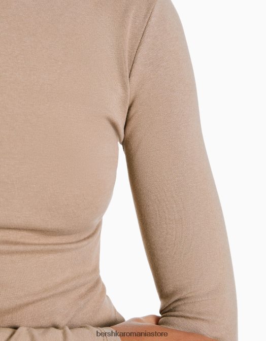 Bershka femei tricou cu mânecă lungă cu gât înalt cămilă Z86D411 îmbrăcăminte