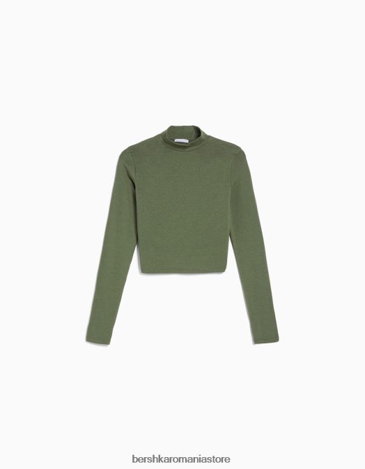 Bershka femei tricou cu mânecă lungă cu gât înalt kaki Z86D410 îmbrăcăminte