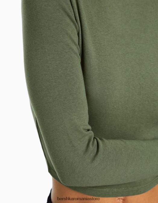 Bershka femei tricou cu mânecă lungă cu gât înalt kaki Z86D410 îmbrăcăminte