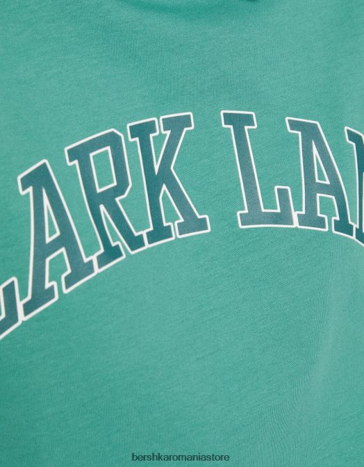 Bershka femei tricou cu mânecă lungă cu guler polo imprimat verde Z86D621 îmbrăcăminte