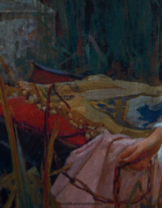 Bershka femei tricou cu mânecă lungă cu imprimeu art series negru Z86D487 îmbrăcăminte