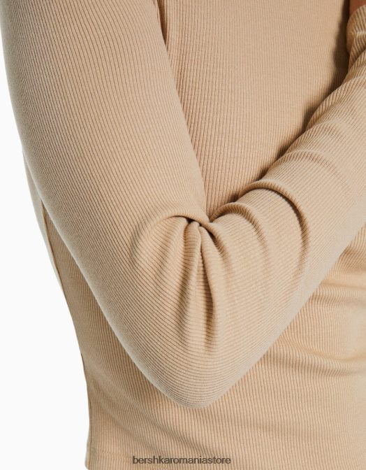 Bershka femei tricou cu mânecă lungă cu nervuri cămilă Z86D576 îmbrăcăminte
