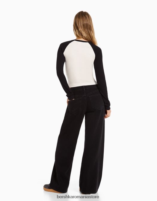 Bershka femei tricou cu mânecă lungă cu nervuri cu imprimeu nirvana aproape alb Z86D554 îmbrăcăminte