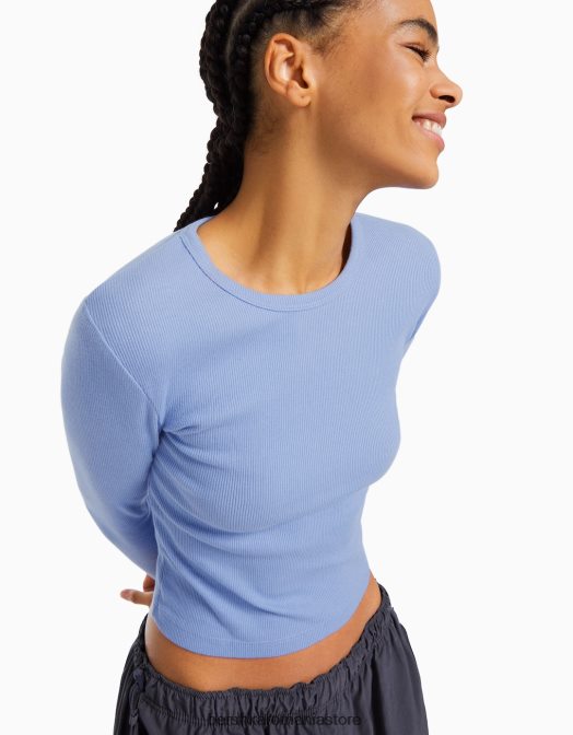 Bershka femei tricou cu mânecă lungă cu nervuri exclusiv Z86D575 îmbrăcăminte