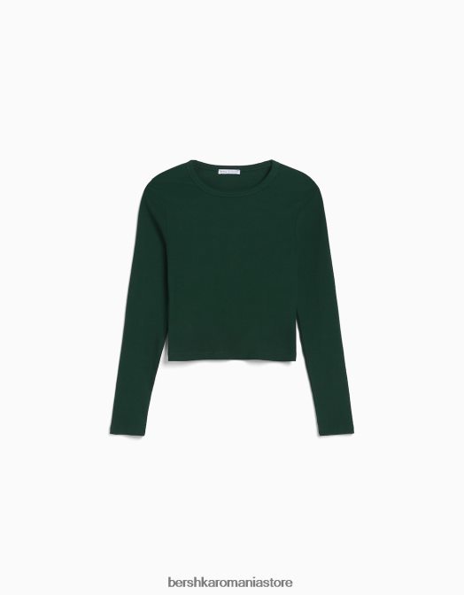 Bershka femei tricou cu mânecă lungă cu nervuri verde Z86D437 îmbrăcăminte