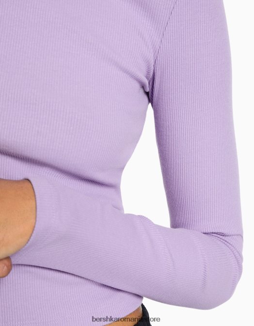 Bershka femei tricou cu mânecă lungă cu nervuri violet Z86D574 îmbrăcăminte