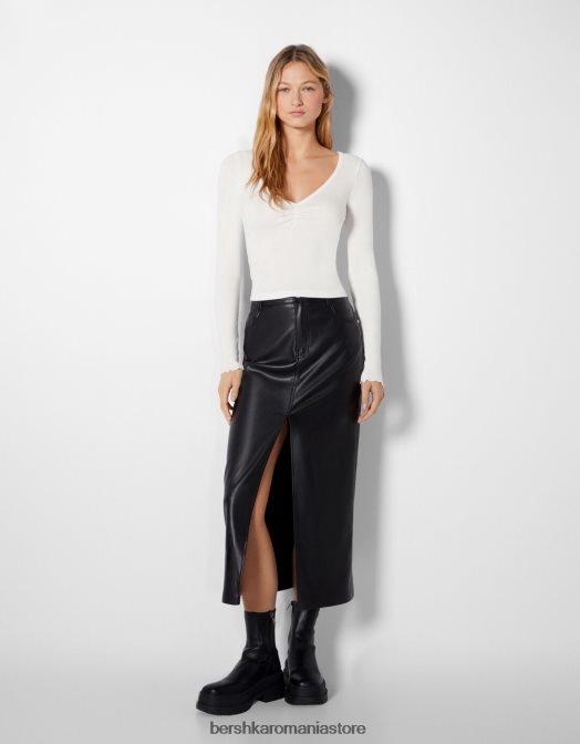 Bershka femei tricou cu mânecă lungă și decolteu în V exclusiv Z86D549 îmbrăcăminte