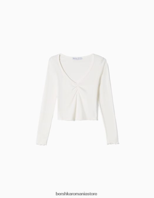 Bershka femei tricou cu mânecă lungă și decolteu în V exclusiv Z86D549 îmbrăcăminte