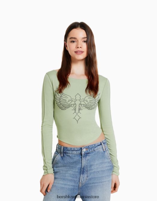 Bershka femei tricou cu mânecă lungă montat cu știfturi alte Z86D454 îmbrăcăminte