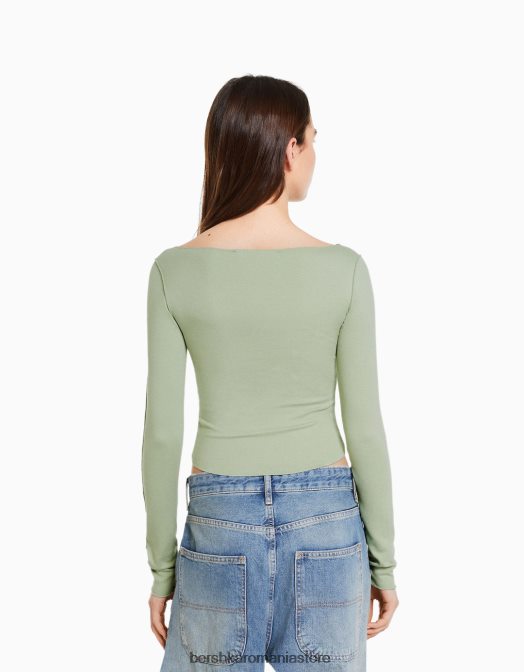 Bershka femei tricou cu mânecă lungă montat cu știfturi alte Z86D454 îmbrăcăminte