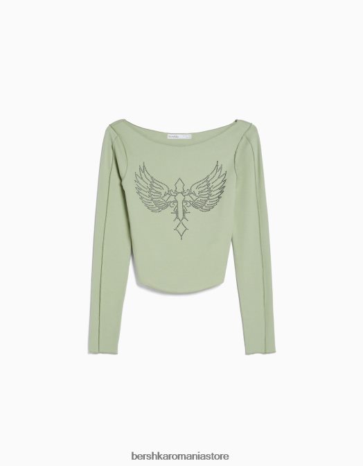 Bershka femei tricou cu mânecă lungă montat cu știfturi alte Z86D454 îmbrăcăminte