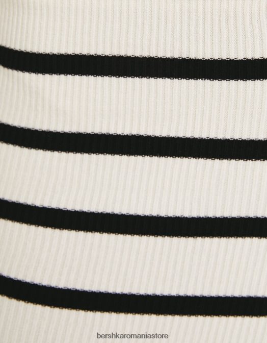 Bershka femei tricou cu mânecă lungă în dungi cu gât barcă albastru Z86D519 îmbrăcăminte