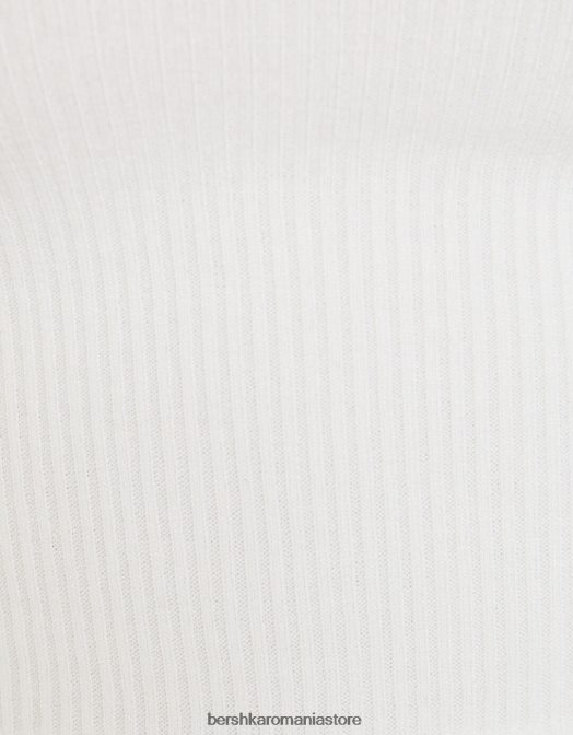 Bershka femei tricou cu mânecă lungă în dungi cu gât barcă cremă Z86D518 îmbrăcăminte