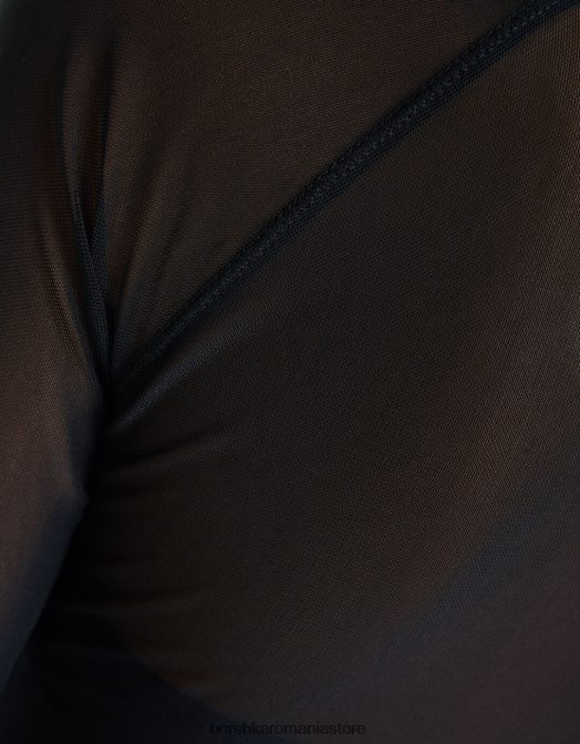 Bershka femei tricou cu mânecă lungă în stil raglan din tul negru Z86D428 îmbrăcăminte