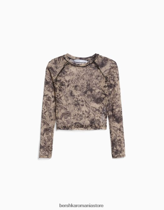 Bershka femei tricou cu mânecă lungă în stil raglan din tul nisip Z86D427 îmbrăcăminte