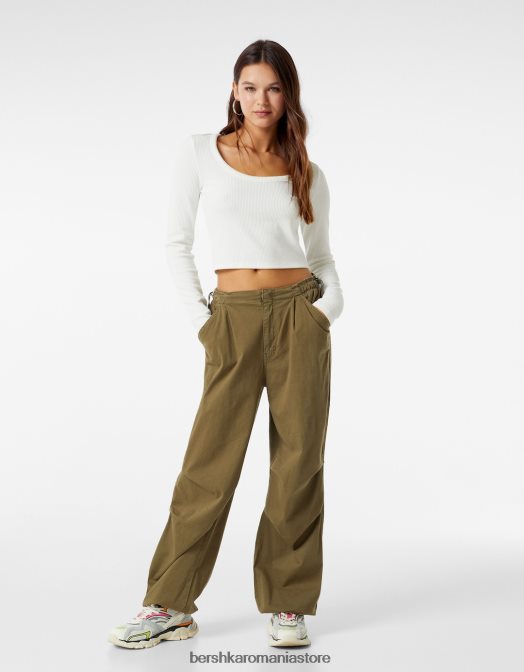 Bershka femei tricou cu mânecă lungă texturat cu nervuri alb Z86D590 îmbrăcăminte