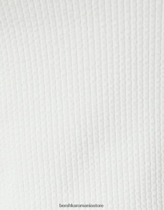 Bershka femei tricou cu mânecă lungă texturat cu nervuri alb Z86D590 îmbrăcăminte