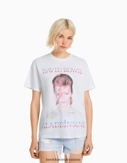 Bershka femei tricou cu mânecă scurtă David Bowie alb Z86D482 îmbrăcăminte