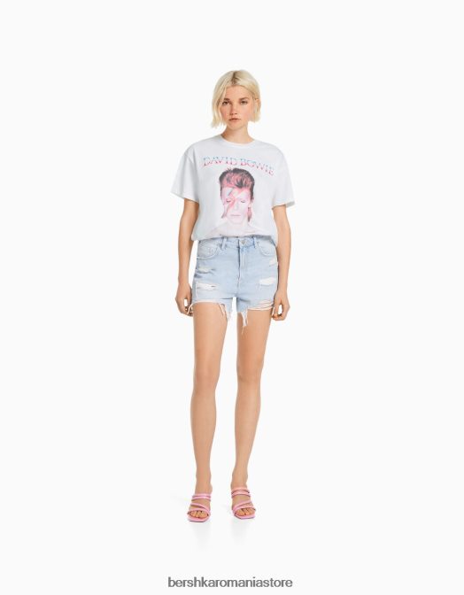 Bershka femei tricou cu mânecă scurtă David Bowie alb Z86D482 îmbrăcăminte