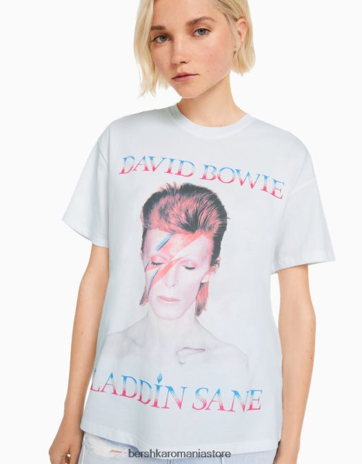 Bershka femei tricou cu mânecă scurtă David Bowie alb Z86D484 îmbrăcăminte