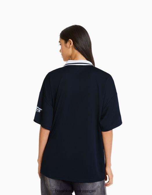 Bershka femei tricou cu mânecă scurtă cu guler polo de fotbal marina Z86D560 îmbrăcăminte