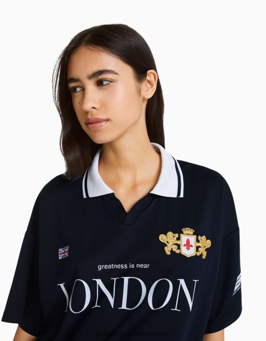 Bershka femei tricou cu mânecă scurtă cu guler polo de fotbal marina Z86D560 îmbrăcăminte