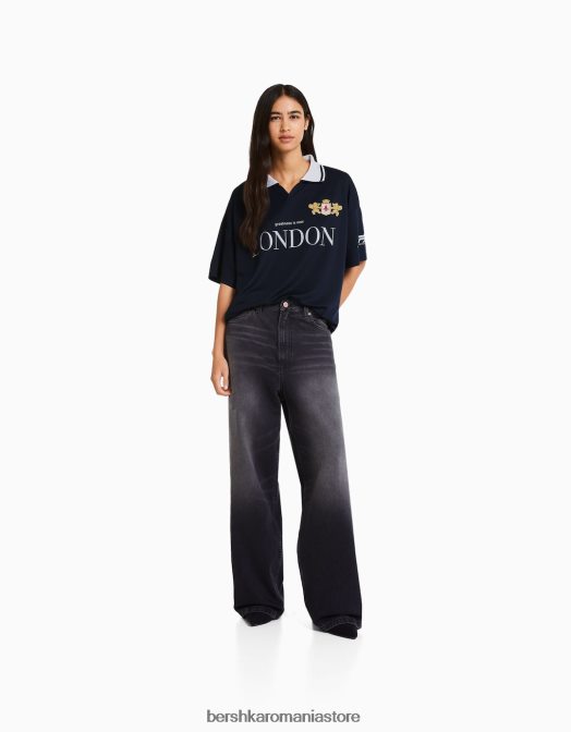 Bershka femei tricou cu mânecă scurtă cu guler polo de fotbal marina Z86D560 îmbrăcăminte