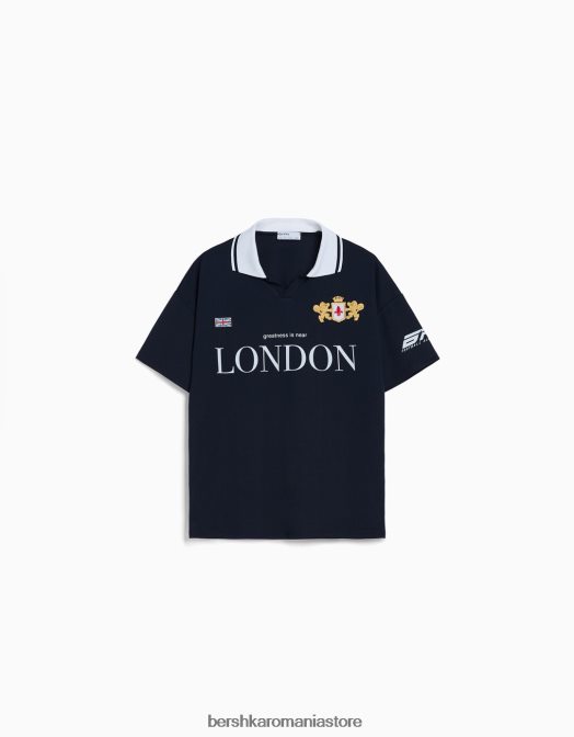 Bershka femei tricou cu mânecă scurtă cu guler polo de fotbal marina Z86D560 îmbrăcăminte