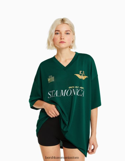 Bershka femei tricou cu mânecă scurtă cu guler polo de fotbal verde Z86D561 îmbrăcăminte