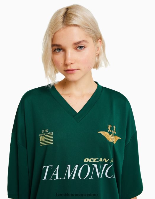 Bershka femei tricou cu mânecă scurtă cu guler polo de fotbal verde Z86D561 îmbrăcăminte