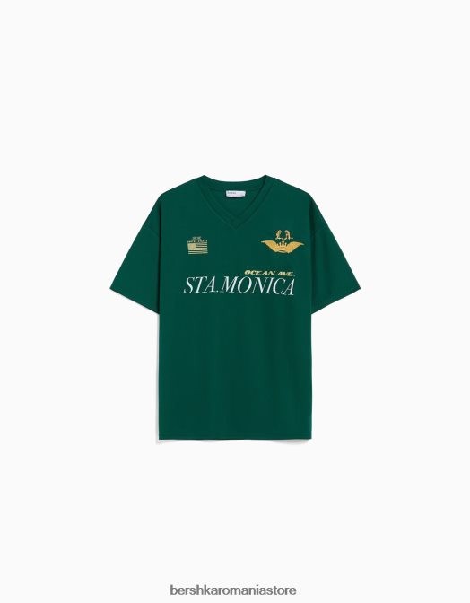 Bershka femei tricou cu mânecă scurtă cu guler polo de fotbal verde Z86D561 îmbrăcăminte