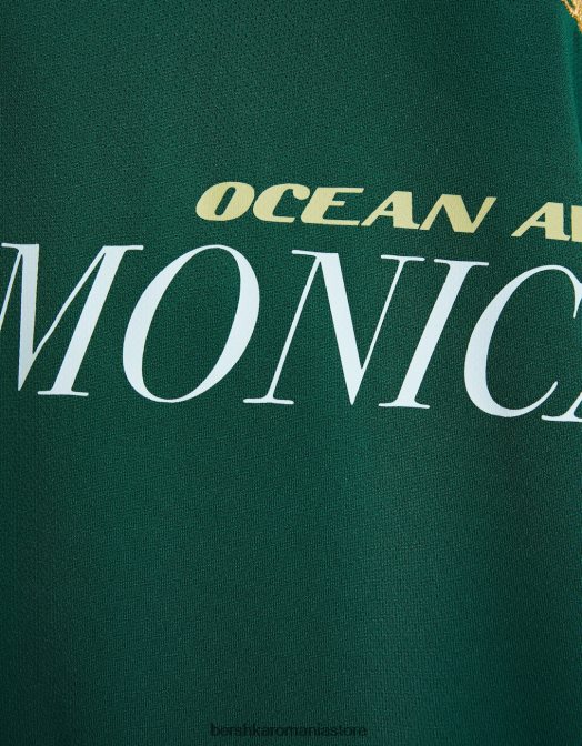 Bershka femei tricou cu mânecă scurtă cu guler polo de fotbal verde Z86D561 îmbrăcăminte