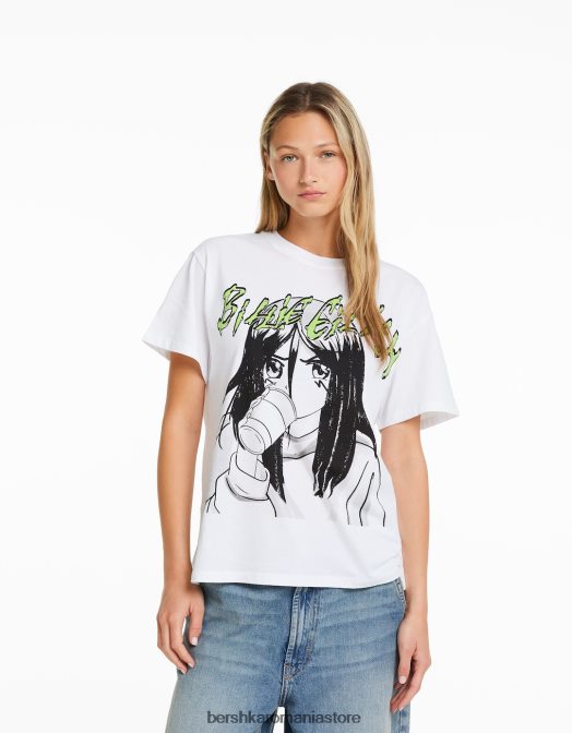 Bershka femei tricou cu mânecă scurtă cu imprimeu Billie Eilish alb Z86D477 îmbrăcăminte