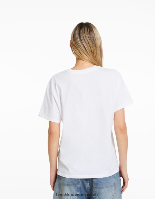 Bershka femei tricou cu mânecă scurtă cu imprimeu Billie Eilish alb Z86D477 îmbrăcăminte