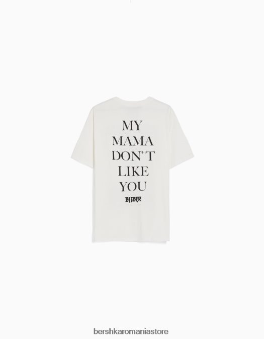 Bershka femei tricou cu mânecă scurtă cu imprimeu Justin Bieber aproape alb Z86D472 îmbrăcăminte
