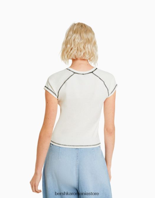 Bershka femei tricou cu mânecă scurtă, cu imprimeu Rolling Stones cremă Z86D514 îmbrăcăminte